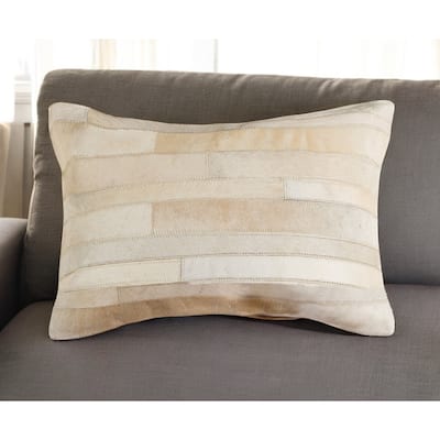 12" X 20" Natural Patchwork Cowhide Lumbar Throw Pillow