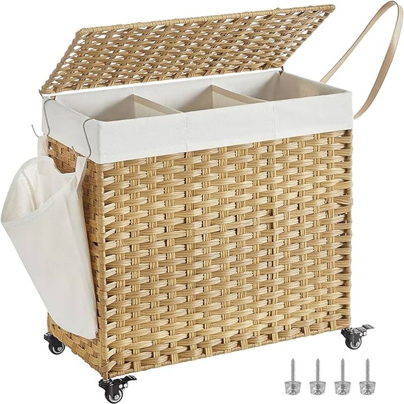 Laundry Hamper with Lid, 37 Gallon (140L) - 26"L x 13"W x 23.6"H - Natural