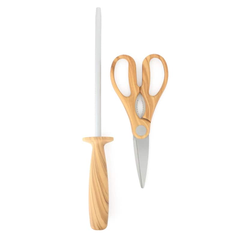 Martha Stewart 15 Piece Austenwood German Stainless Steel Cutlery Knife Block Set W/ Italian Olive Wood Forged Handle