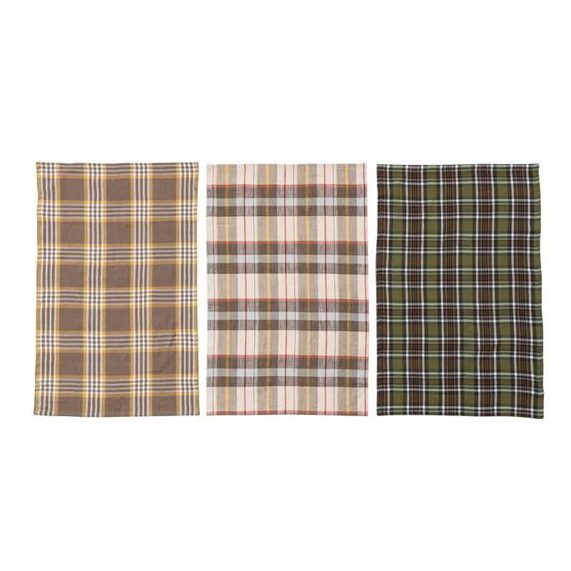 Cotton Printed Tea Towels with Tie and Wood Beads - 28.0"L x 18.0"W x 0.3"H