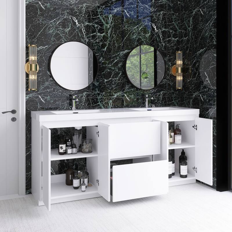 Floating Bathroom Vanity with Integrated Resin Top