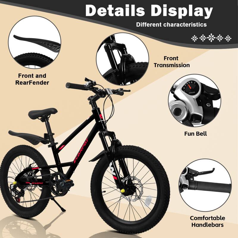 20 inch Mountain Kids Bike for Boys & Girls, Ages 6-12, 7-Speed with Front Suspension