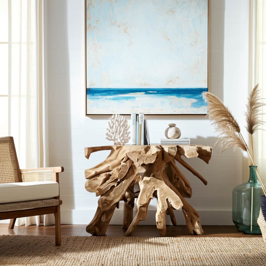 Wood Console Table Sculptural Root Base Coastal Style - 30" Brown - 47" x 16" x 30"