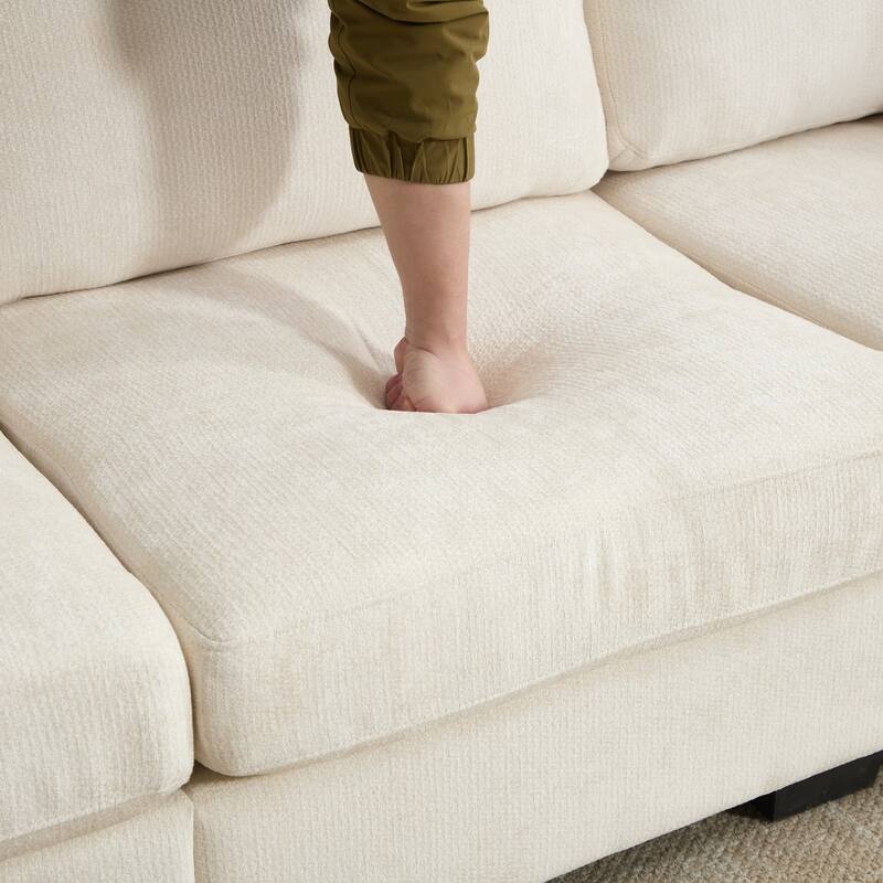 97" L-Shaped Chenille Sectional Sofa with Movable Storage Ottoman