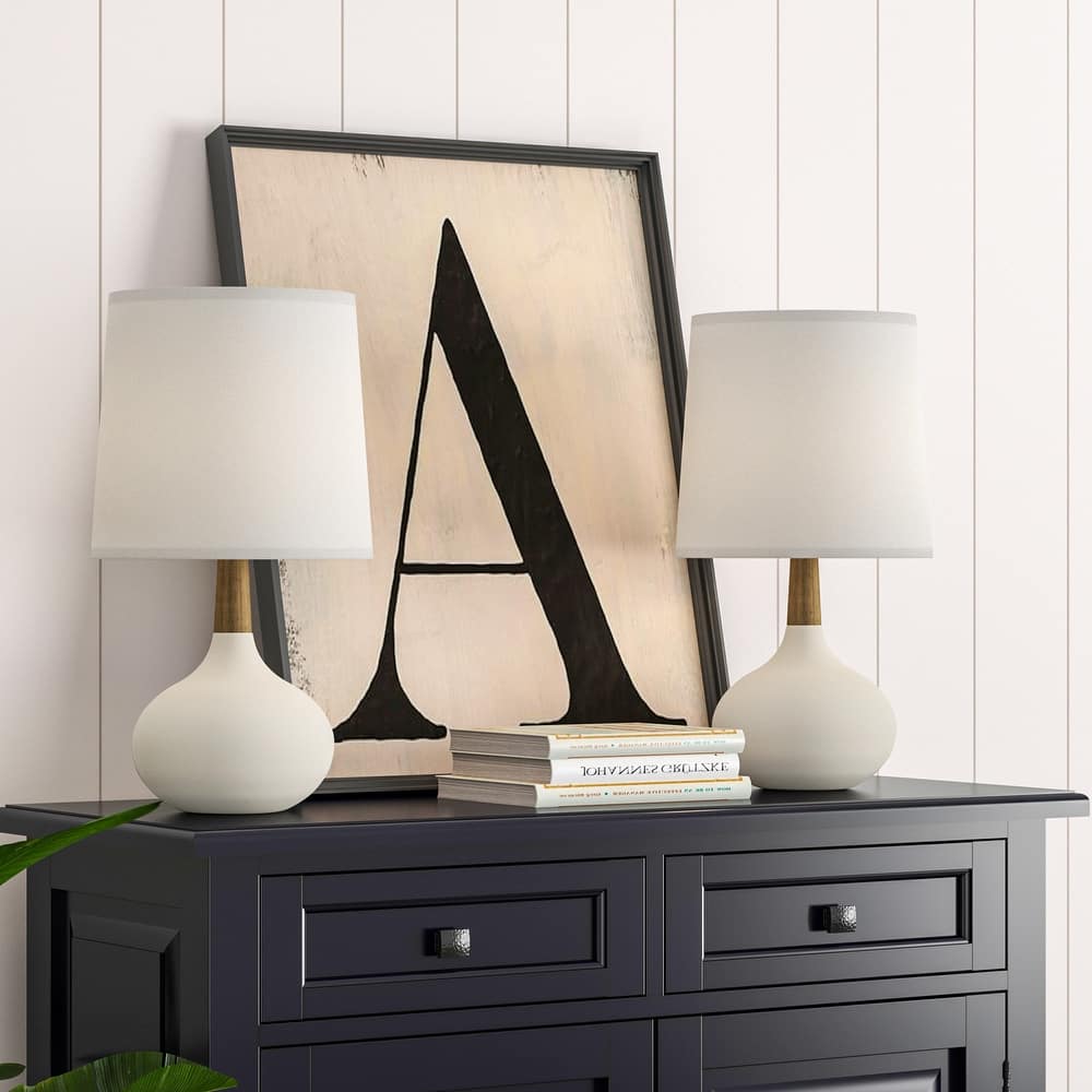 Maxax 14'' Ceramic And Wood Modern Table Lamp Set For Living Room/bedroom (Set of 2)