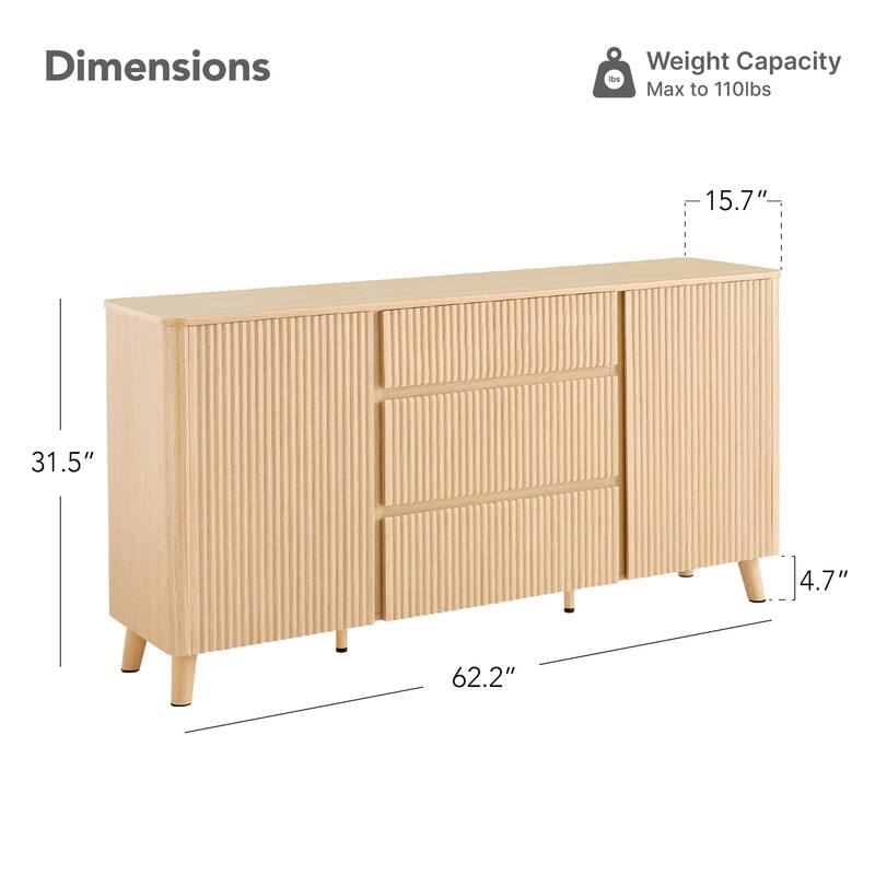 Spruce & Spring 62-Inch Sideboard Cabinet Modern Buffet Cabinet with Storage