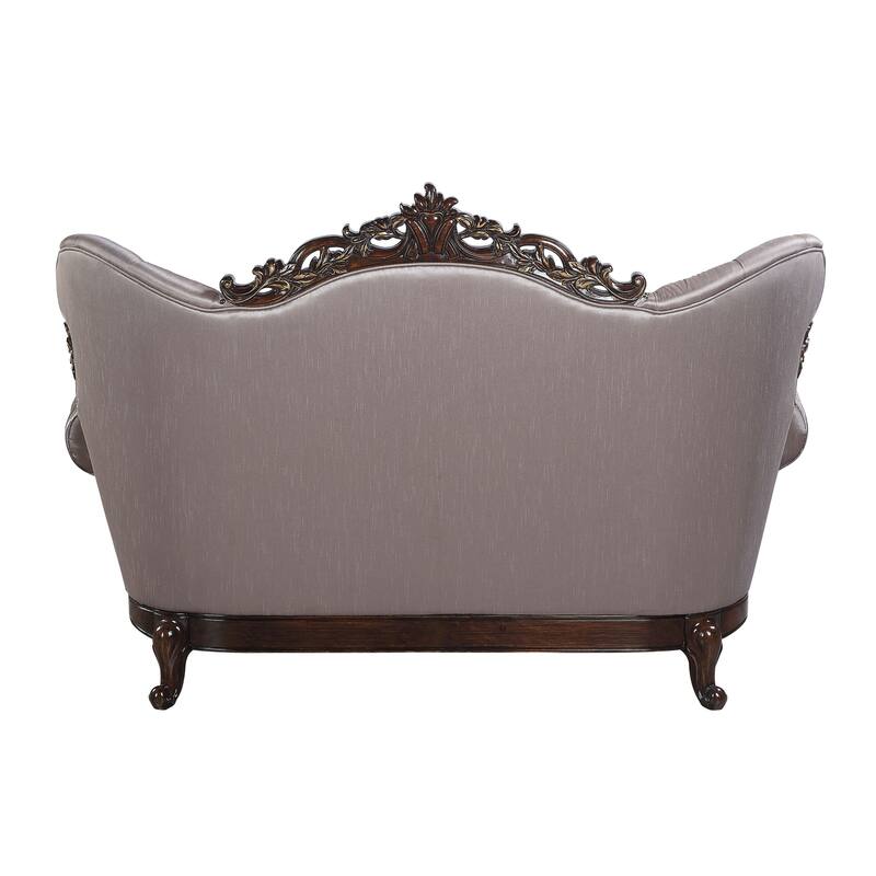 Ferria Light Taupe and Antique Oak Loveseat with 3 Pillow
