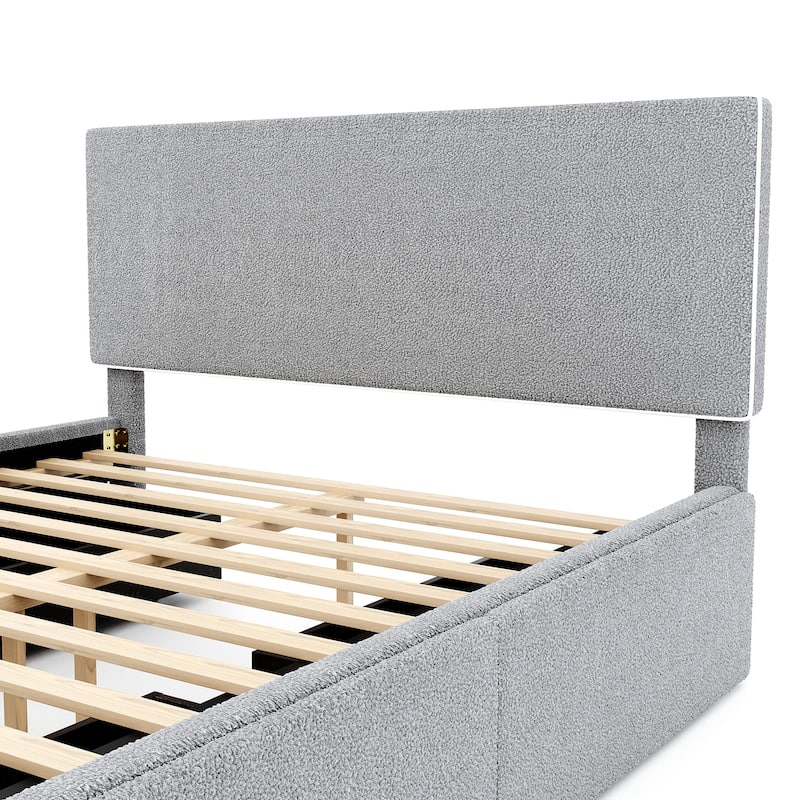 Upholstered Platform Bed with 4 Drawers and Golden Edge