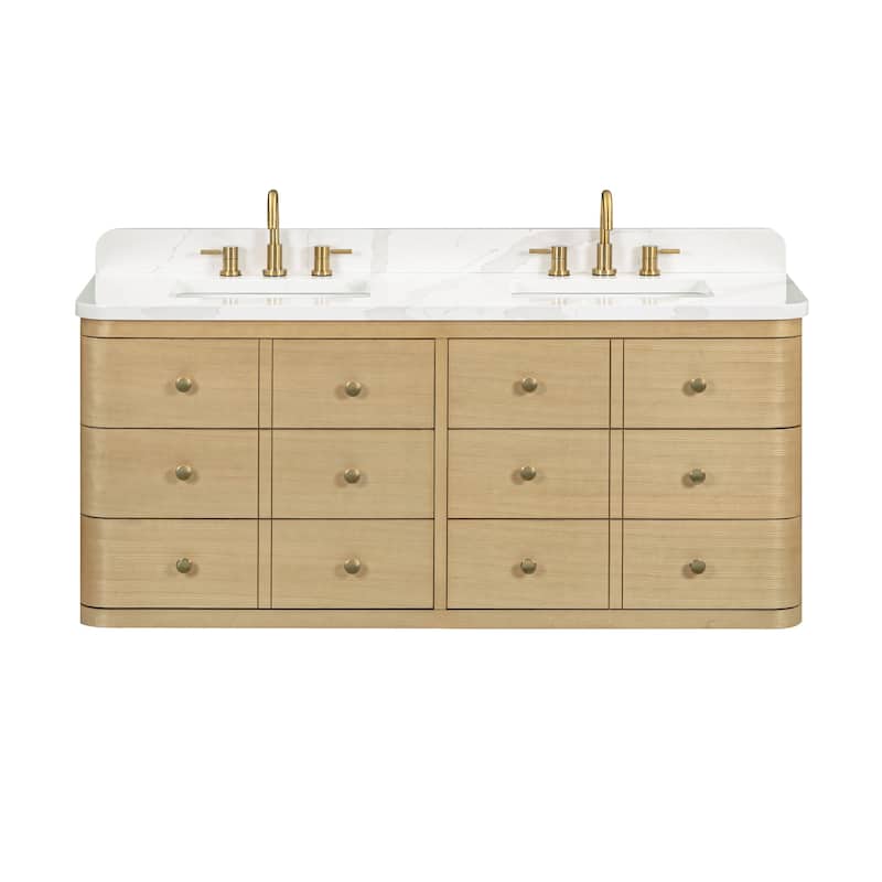 Serena Bathroom Vanity in Light Oak with Calacatta Quartz Top