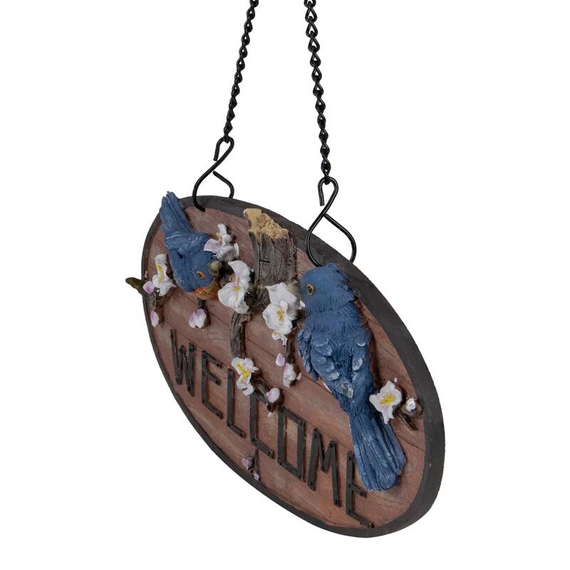 12" Hanging Welcome Sign with Bluebirds and Flowers