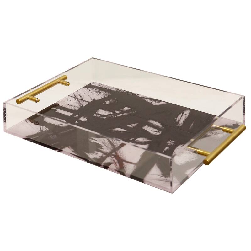 Harp & Finial Barbarou Acrylic Tray- Large - Abstract Print On Acrylic With Gold Handles - Black and White