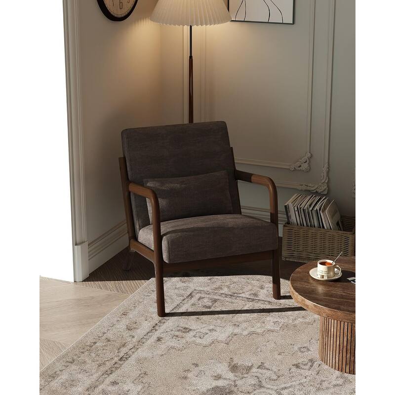 Modern Chenille Accent Sofa Chair, Lounge Armchair with Lumbar Pillow for Living Room, Bedroom - Brown