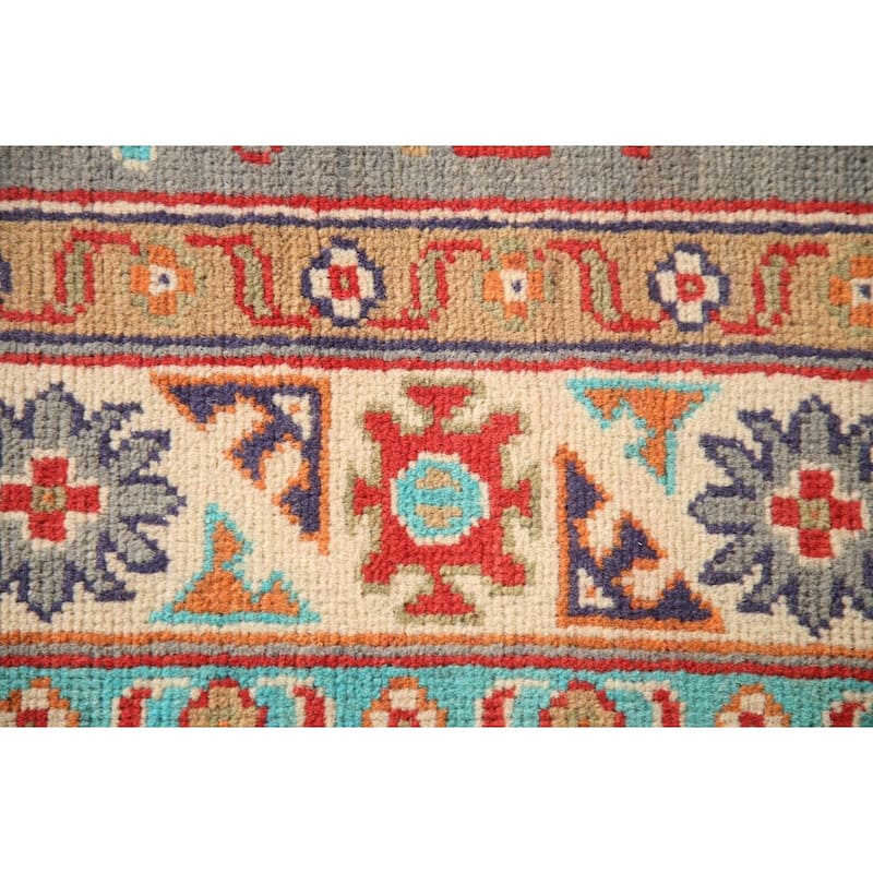 Geometric Grey Kazak Foyer Rug Handmade Traditional Wool Carpet - 2'7" x 3'10"