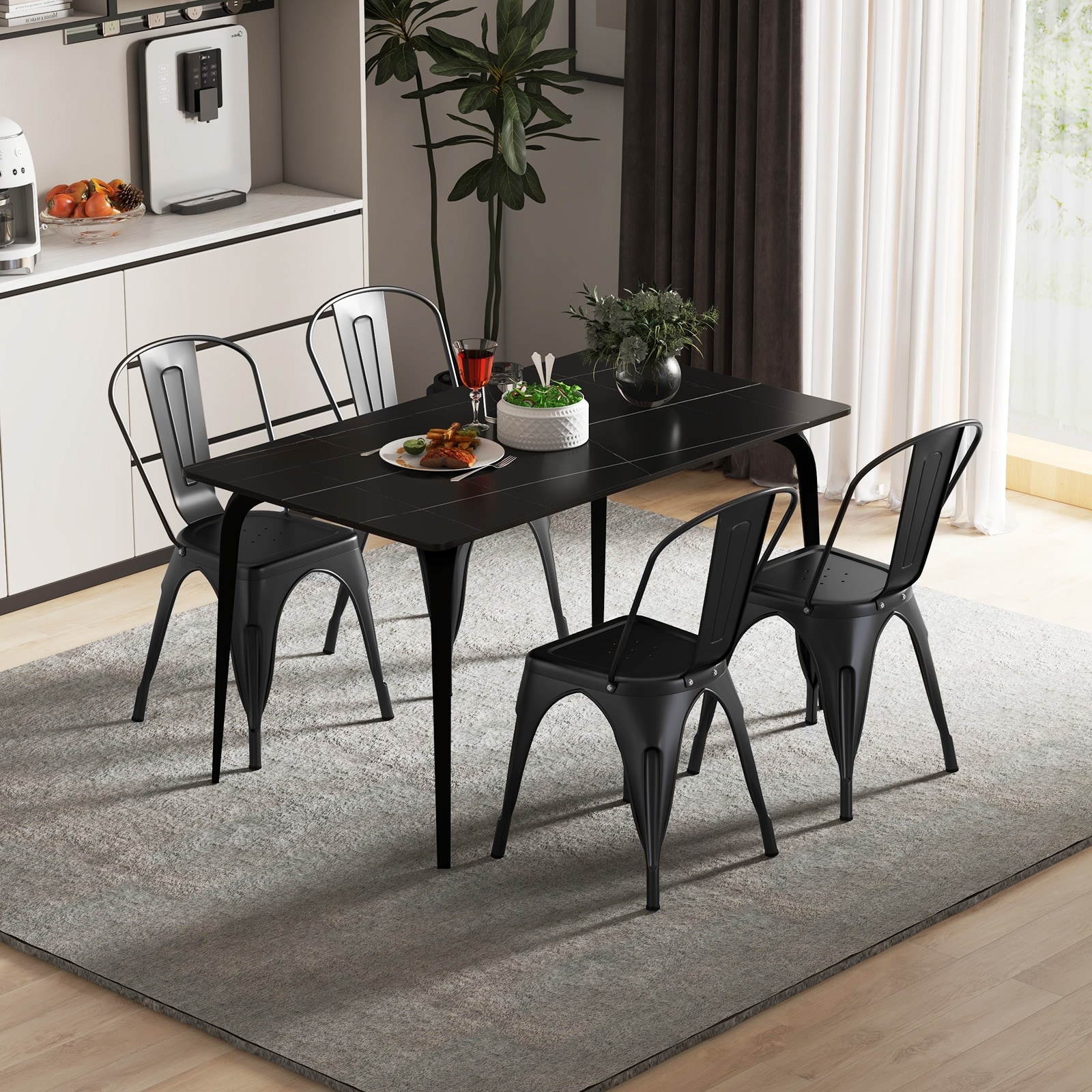 Gymax Metal Dining Chairs Set of 4 w/ Removable Backrest for