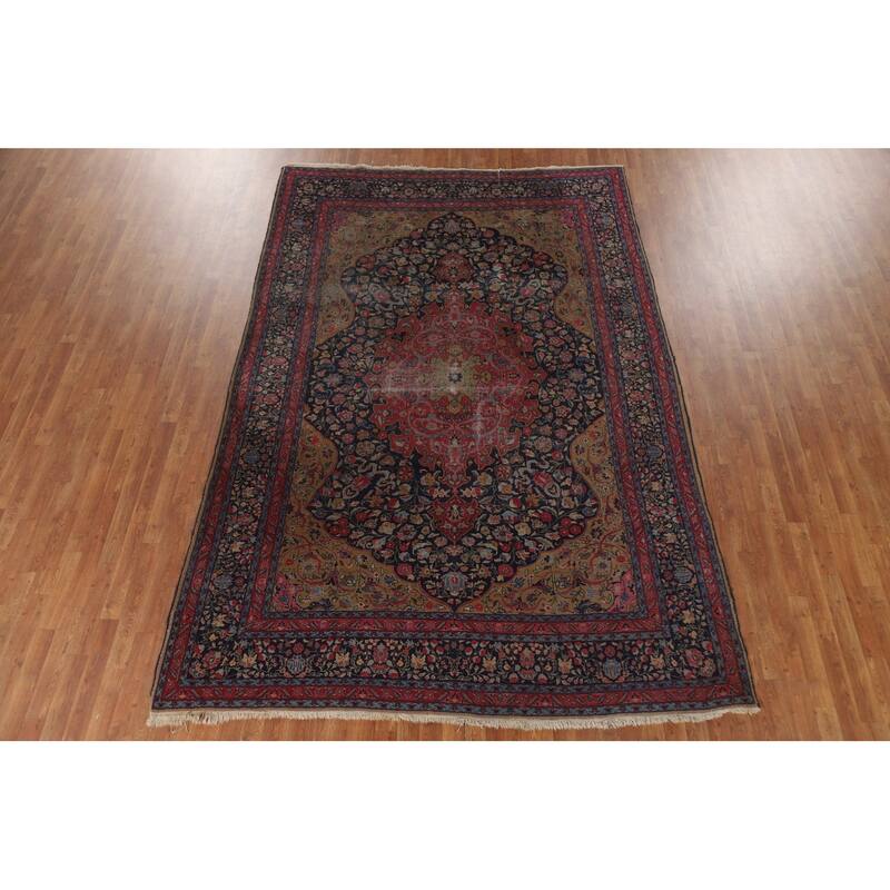 Pre-1900 Antique Blue Tabriz Persian Area Rug Hand-Knotted Wool Carpet - 7'5"x 11'0"