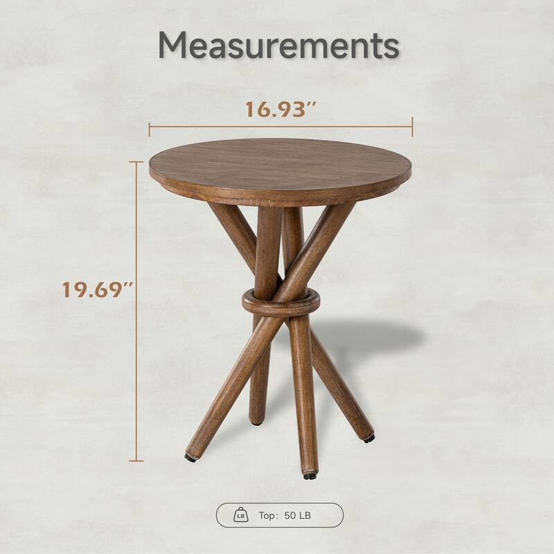 COZAYH Round Wood End Table Farmhouse Wooden Side Table Rustic Plant Stand with Bundled Legs for Living Room, Office, Walnut