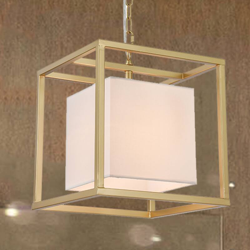 1-Light Square Gold 12-Inch Pendant Ceiling Lamp
