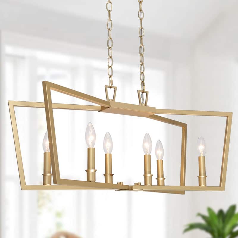 Rella Mid-century Modern 6-light Candle Chandelier Geometric Linear Island Lights - Gold - L28.5"xW 9"x H 73.5"
