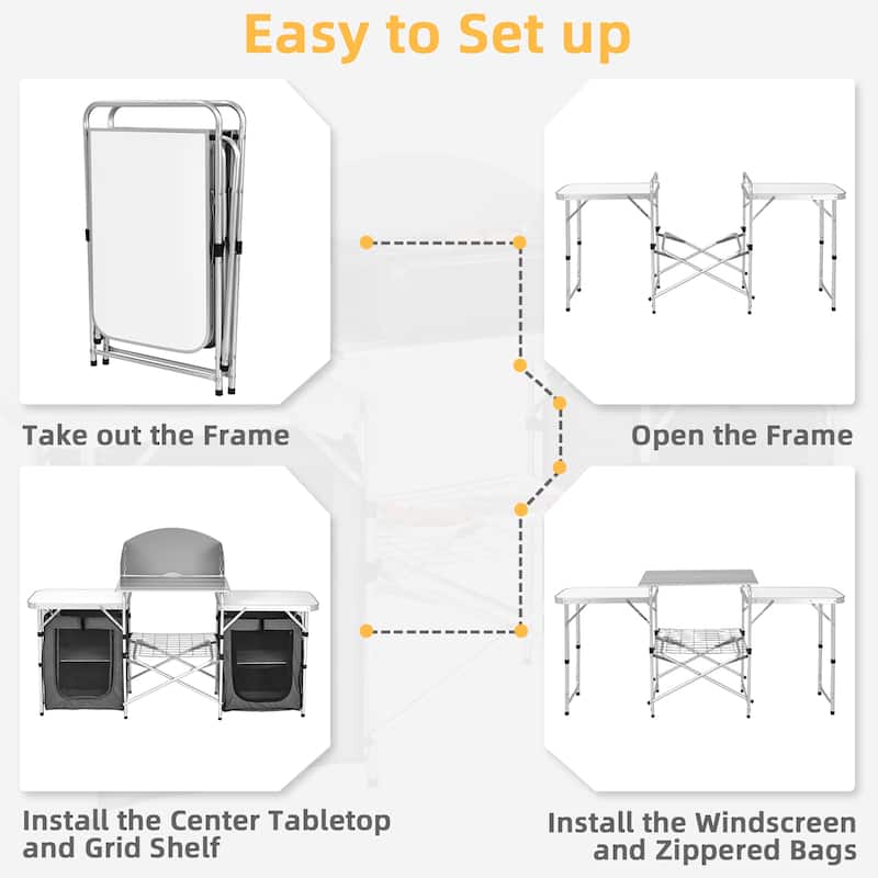Costway Folding Portable Aluminum Camping Grill Table w/ Storage