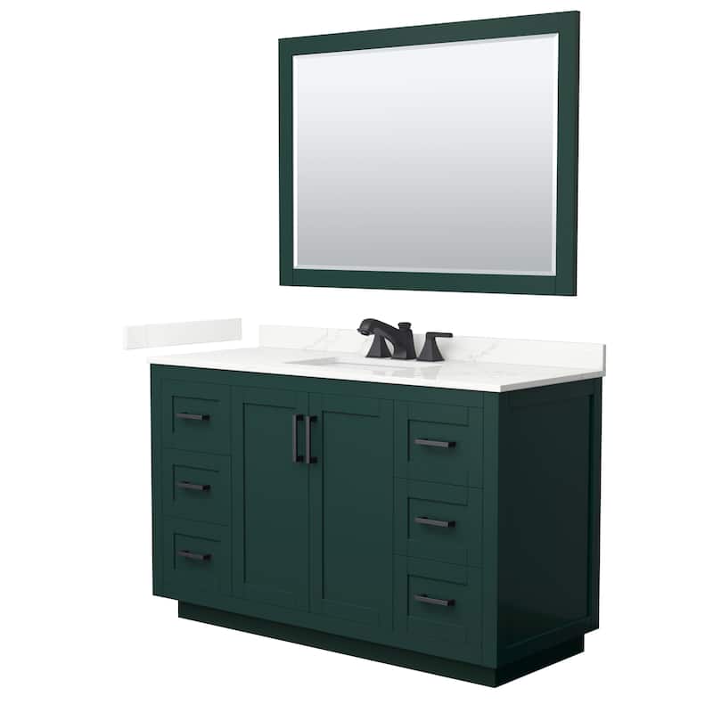 Miranda 54-inch Single Vanity, Quartz Top, 46-inch Mirror - Green, Black Trim, Giotto Quartz Top