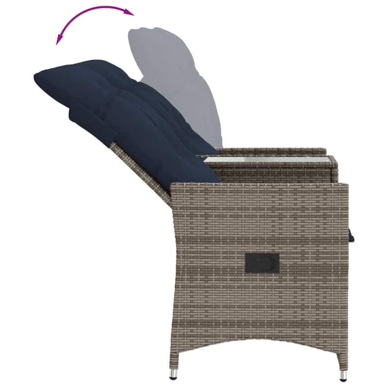 vidaXL Reclining Patio Sofa 2-Seater with Table Gray Poly Rattan - 51.2 x 23.2 x 36.2