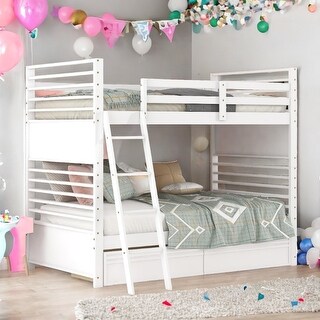 Twin over Twin Classic Wooden Bunk Bed with Two Drawers,Space-Efficient Multifunctional Bunk Bed With Storage,White