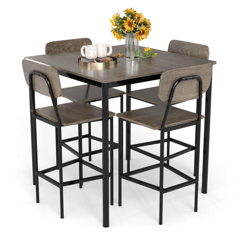 5 PCS Industrial Dining Table Set Counter Height Table & 4 Bar Stools