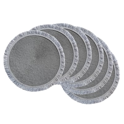 Round Woven Fringed Placemats - 14.75" - Gray - Set of 6
