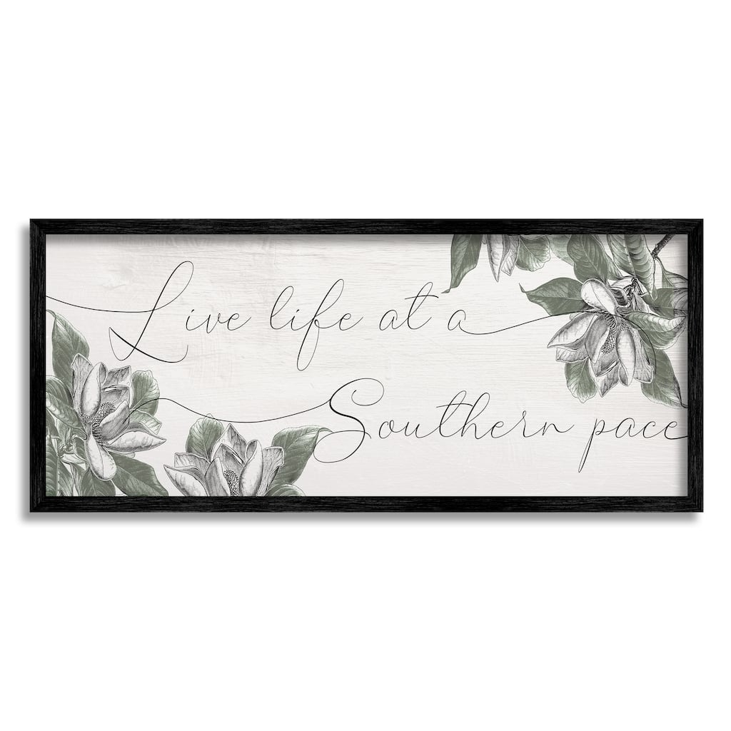 Stupell Live Life at a Southern Pace Vintage Magnolia Florals Framed Wall Art