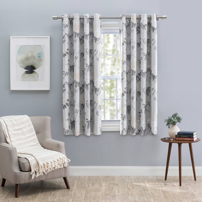 Mystic Garden Floral Premium Blackout Grommet Short Curtain Panel W Wand
