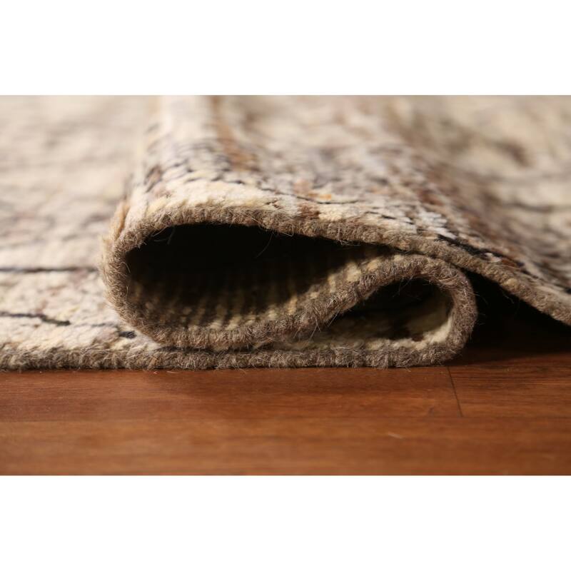 Geometric / Modern Moroccan Oriental Rug Handmade Beige Wool Carpet - 6'1" x 7'7"