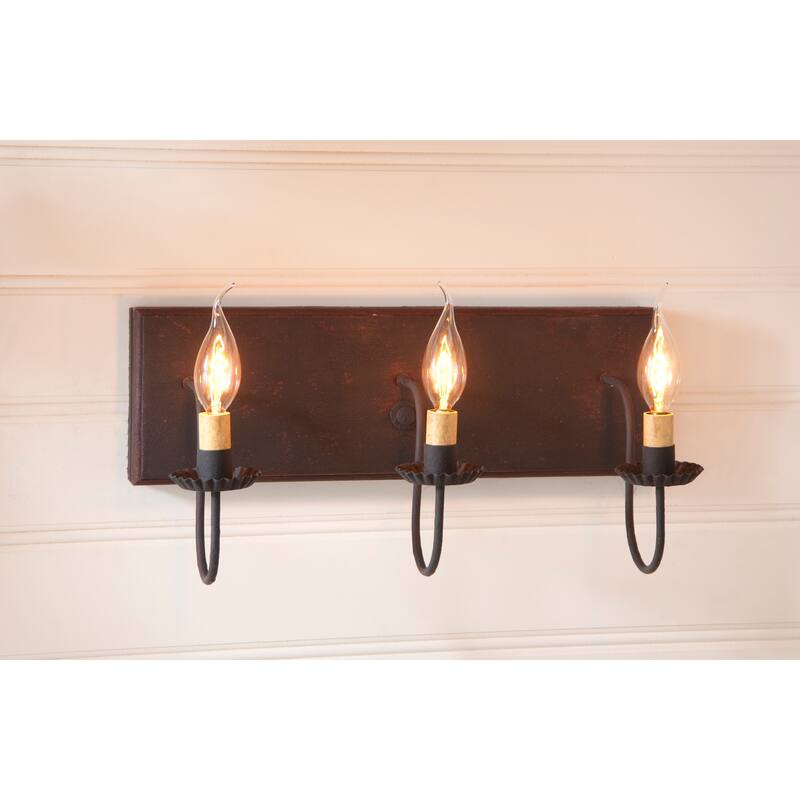 Three Arm Vanity Light In Hartford Black With Rd Stripe - 8.5 X 17.25 X 7.75 inches
