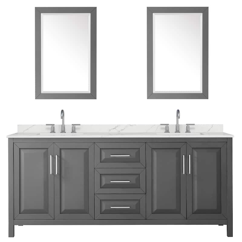 Daria 80-inch Double Vanity, 3 Hole Quartz Top, 24-inch Mirrors