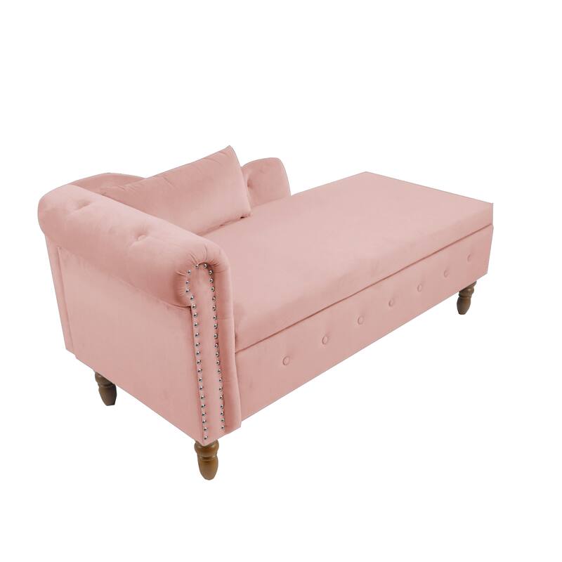 Pink 58.26" Velvet Button Tufted Chaise Lounge Chair