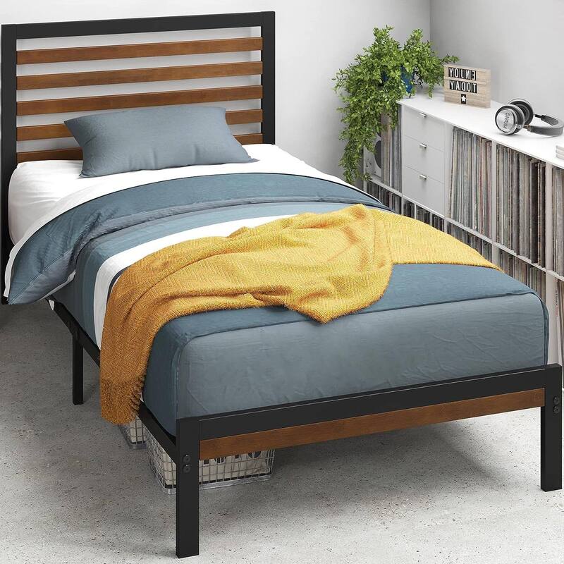 Modern Wicker Wood Platform Bed Frame with Steel Support