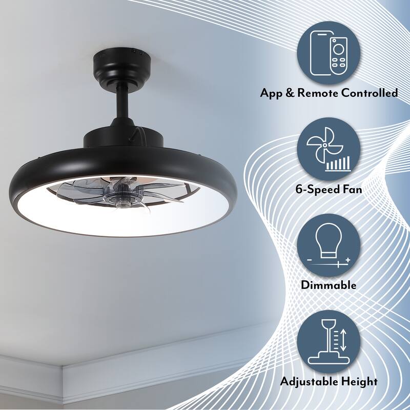 Loren 20" Modern 6-Speed Metal Dimmable Smart LED Ceiling Fan, App & Remote - 11.5 Inches