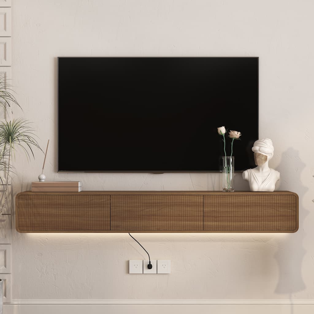 Modern MDF Floating TV Stand with 16 Color LED Lights and Storage Cabinet Wood by GDFStudio