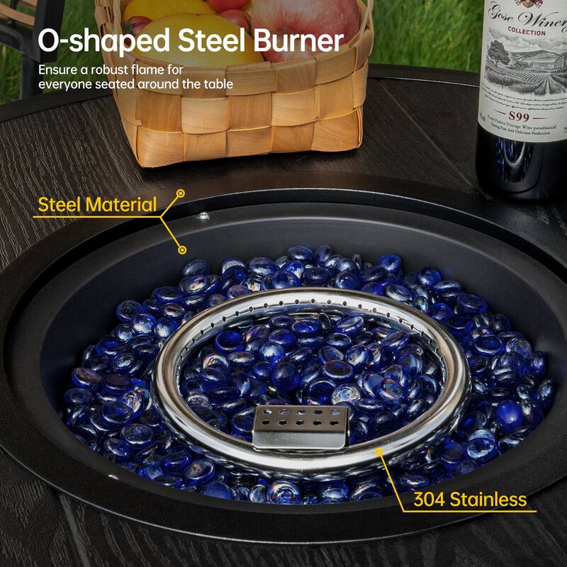 31.5" Wicker Propane Bar Height Fire Pit Table, 40,000 BTU Outdoor Round Gas Fire Table with Fire Glass Stone