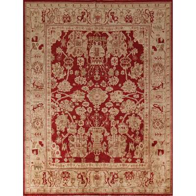 Red Peshawar Oriental Area Rug Hand-Knotted Wool Carpet - 7'10"x 9'4"