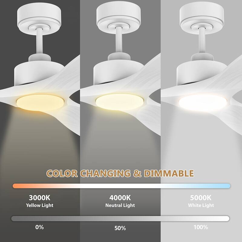 52 in. Modern Outdoor Indoor White Ceiling Fans with LED Lights Remote, Voice Control via WIFI Alexa App, Quiet DC Motor