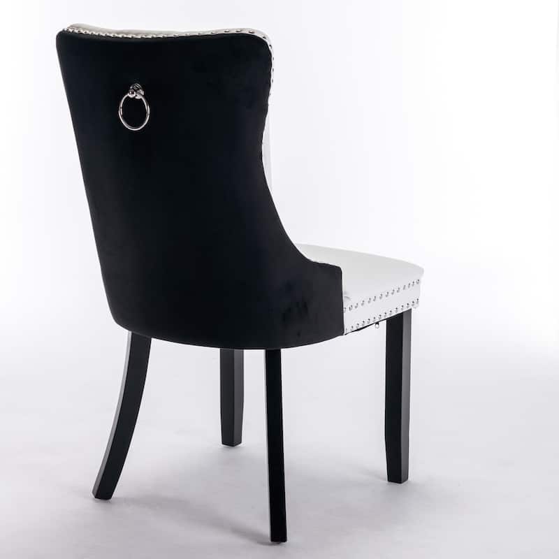 Faux Leather Upholstered Tufted Dining Chairs Set of 2, High Wingback Kitchen Chairs with Wood Legs and Nailhead Trim