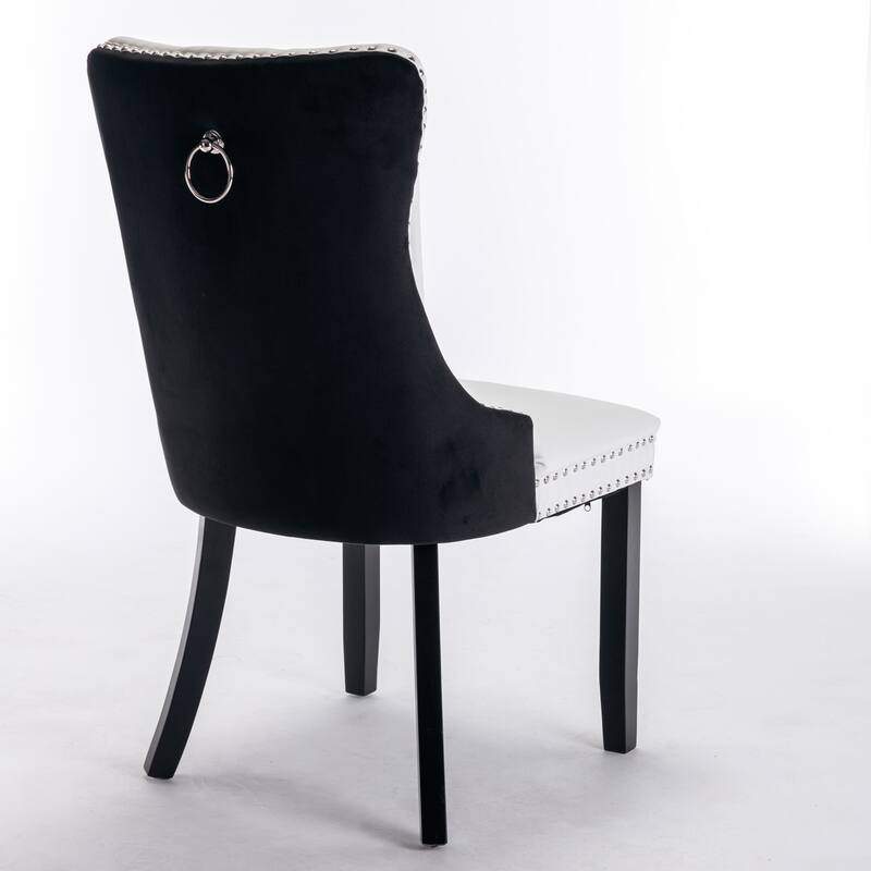 Modern High-end Tufted Solid Wood Dining Chair,PU and Velvet Upholstered with Wood Legs 2-Pcs Set