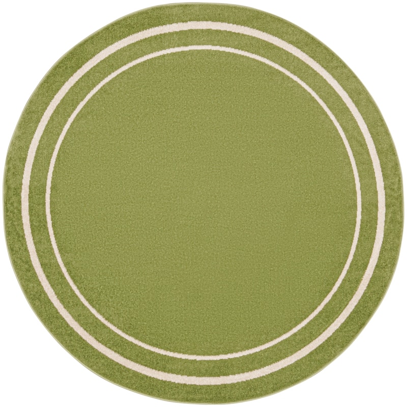 Nourison Sandy Indoor / Outdoor Solid Area Rug - 4' Round - Green/Ivory