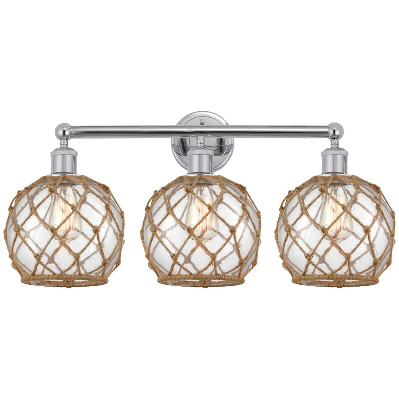 Innovations Lighting 616-3W-13-26 Farmhouse Rope Vanity Farmhouse Rope - Polished Chrome / Clear Glass with Brown Rope