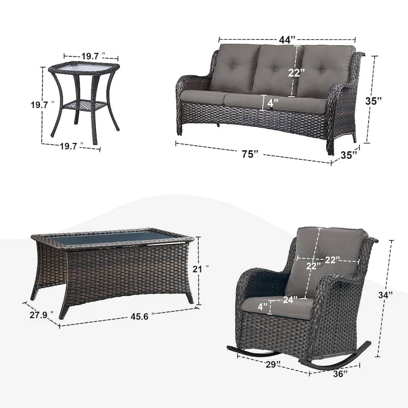 Gymojoy 5-Piece Outdoor Wicker Patio Furniture with 3 Seat Sofa, Rattan Coversation Set with Water Resistant Thick Cushions