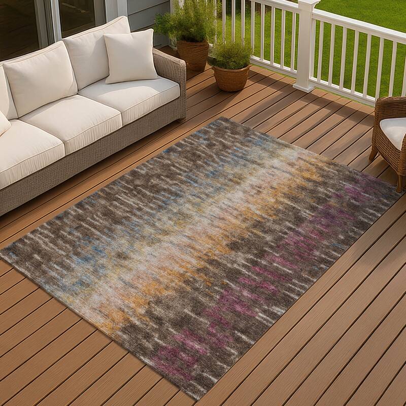 Machine Washable Indoor/ Outdoor Contemporary Ombre Chantille Rug - Chocolate - 5' x 7'6"