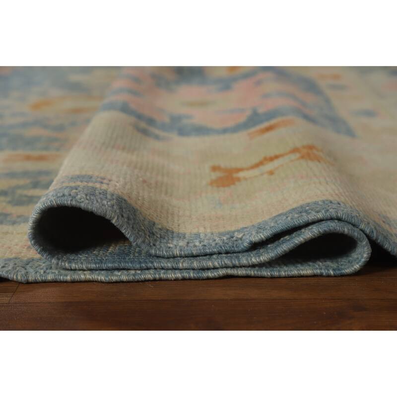 Hand Knotted Oriental 100% Wool Carpet Transitional All-Over Navy Blue & Blues Oushak Area Rug - 11' 8'' X 7' 8''