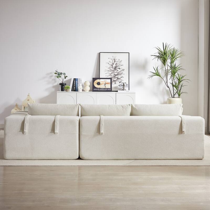 Corduroy Fabric 3-Seater Cloud Couch with 2 Movable Footrest,U Shaped Couch Set,Upholstered Deep Seat 2-Seat with 3 cushions