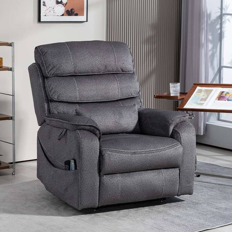 Dual Motor Oversized 180° Lay Flat Chenille Power Lift Recliner Chair with Retractable Tray, Wireless Charge