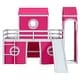 preview thumbnail 7 of 13, Twin Size Wooden Loft Bed with Slide Pink Tent and Tower